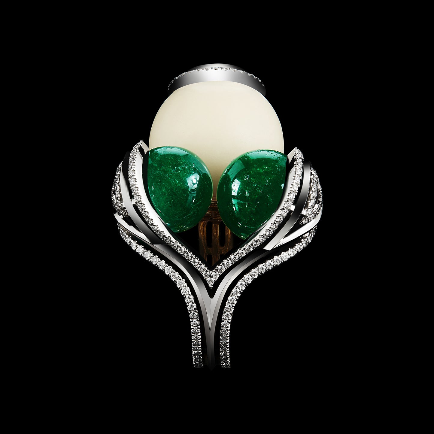 
                  
                    Wild Tagua Seed and Mezu-Mine Emerald Beads & Diamond Sphere Ring
                  
                