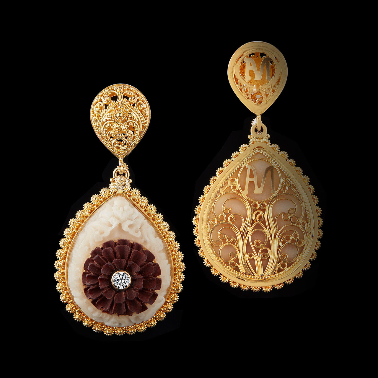 
                  
                    Teardrop Hanging Tagua Wood & Diamond Earrings
                  
                