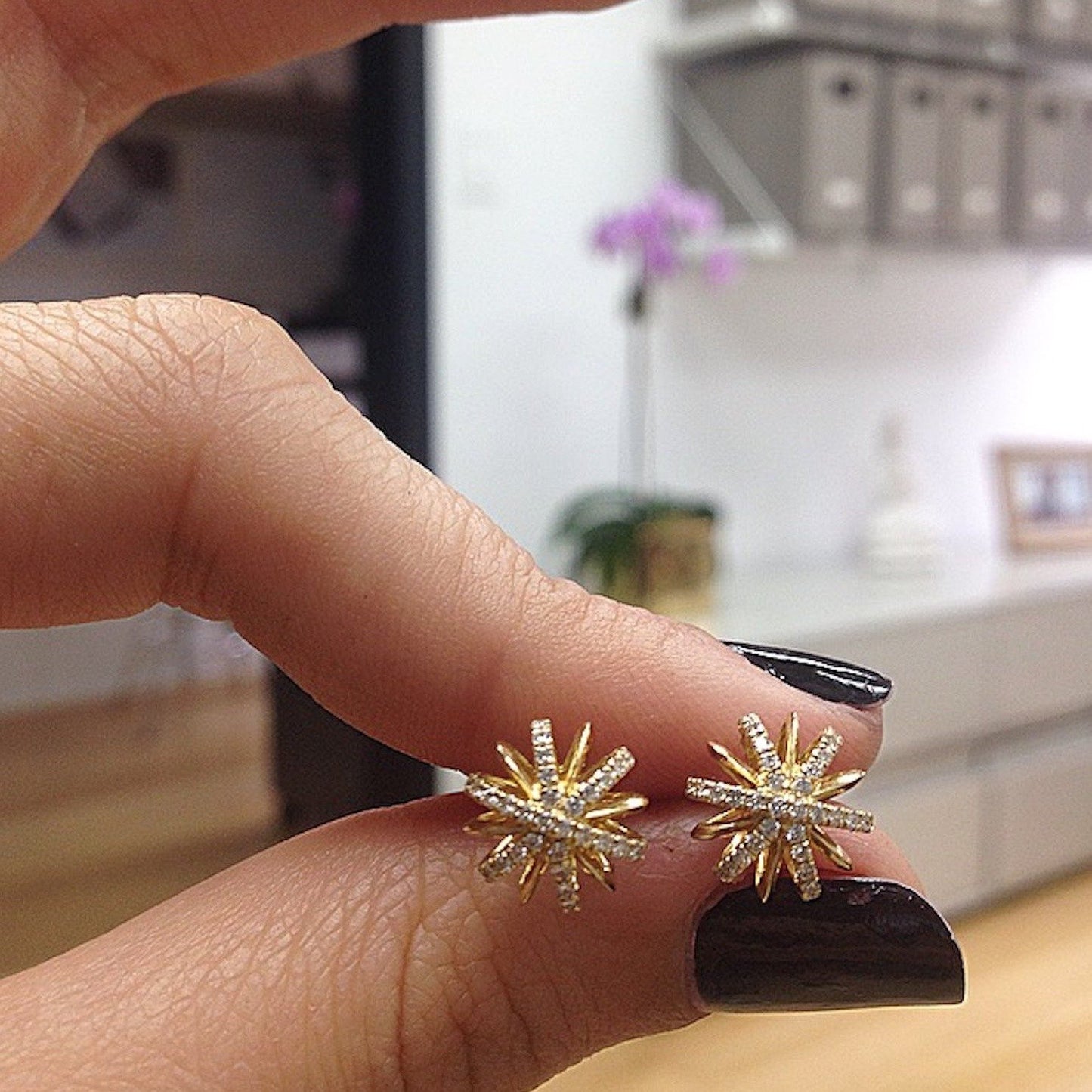 Medium Yellow Gold Diamond Snowflake Earrings - Alexandra Mor online