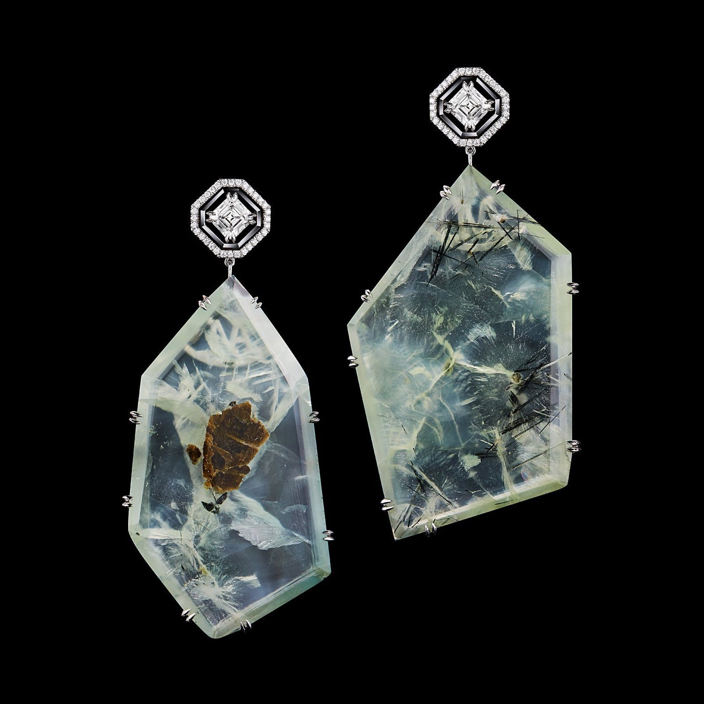 
                  
                    Asscher-Cut Diamond and Prehnite Precious Stone Earrings - Alexandra Mor online
                  
                