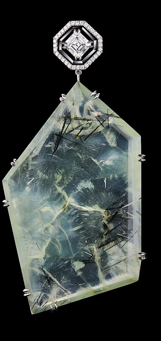 
                  
                    Asscher-Cut Diamond and Prehnite Precious Stone Earrings - Alexandra Mor online
                  
                