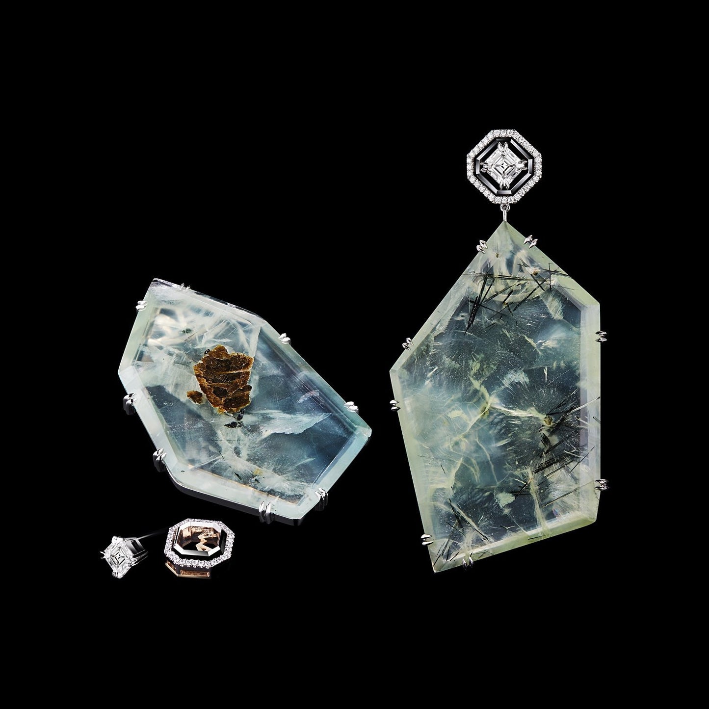 
                  
                    Asscher-Cut Diamond and Prehnite Precious Stone Earrings - Alexandra Mor online
                  
                