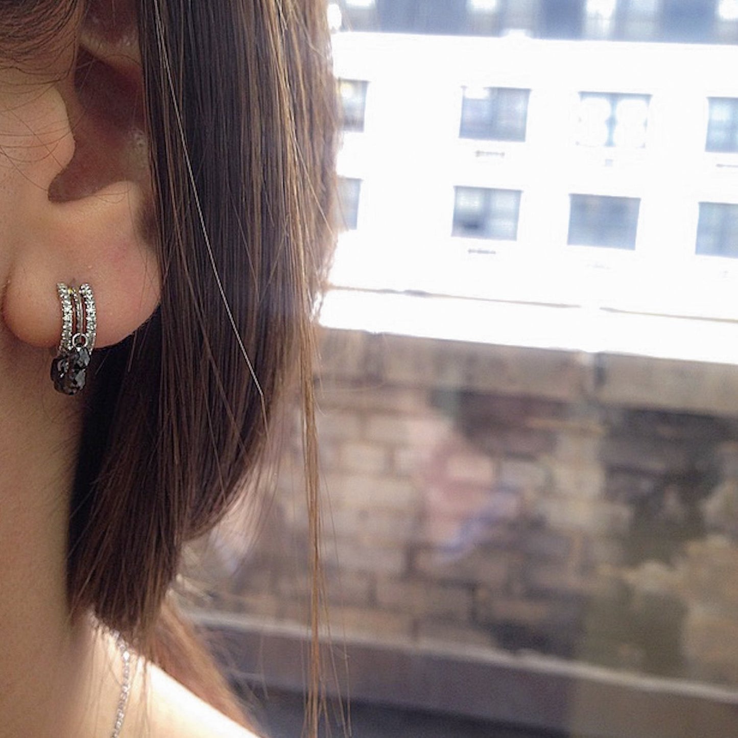 
                  
                    Olivia Palermo as Seen Wearing Black Diamond Briolette Hoop Earrings - Alexandra Mor online
                  
                