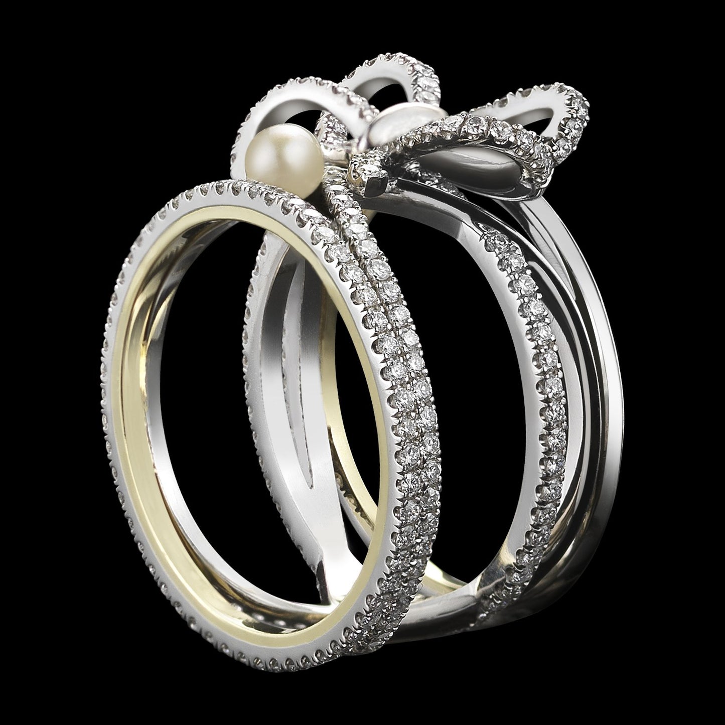 Platinum Contemporary Diamond Bow & Pearl Ring - Alexandra Mor online