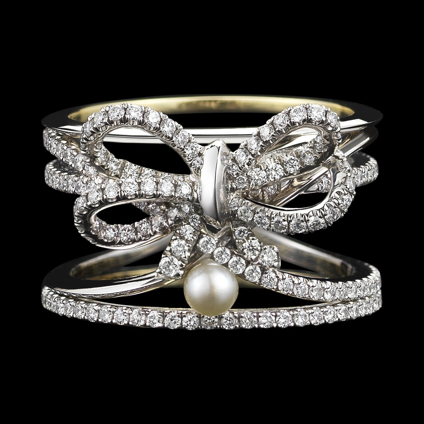 Platinum Contemporary Diamond Bow & Pearl Ring - Alexandra Mor online