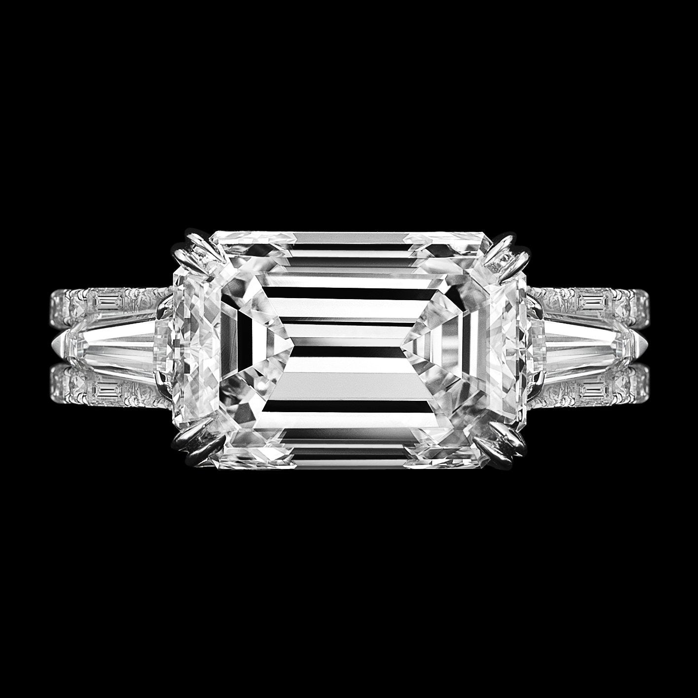 Three Ring Emerald Cut Diamond and Baguette Engagement Ring - Alexandra Mor online