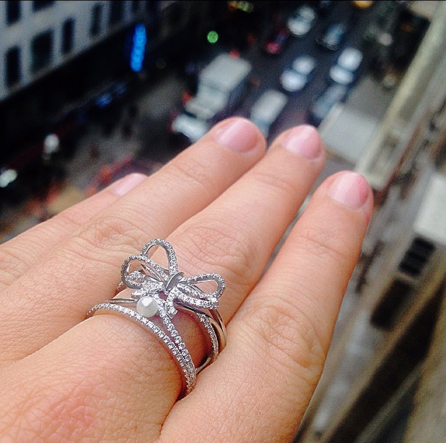 
                  
                    Platinum Contemporary Diamond Bow & Pearl Ring - Alexandra Mor online
                  
                
