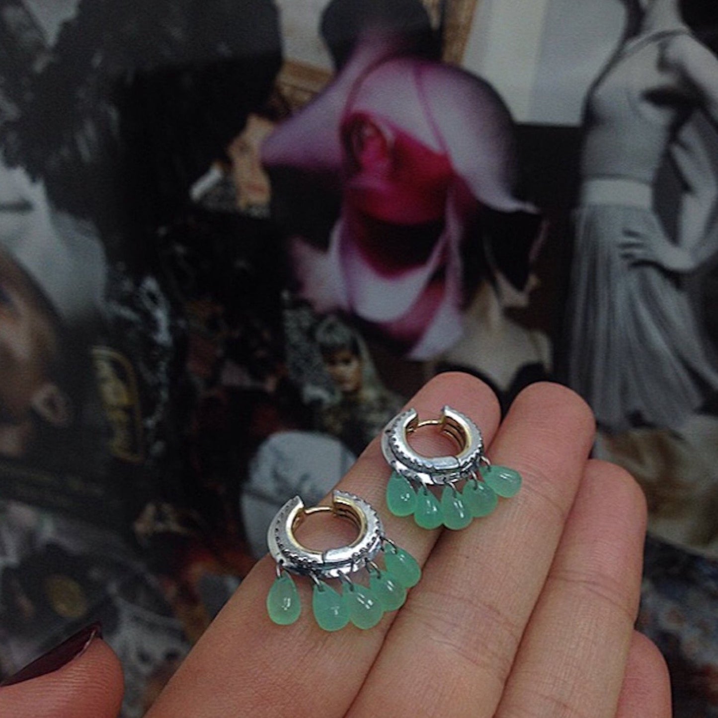 
                  
                    Green Chrysoprase & Diamond Hoop Earrings - Alexandra Mor online
                  
                