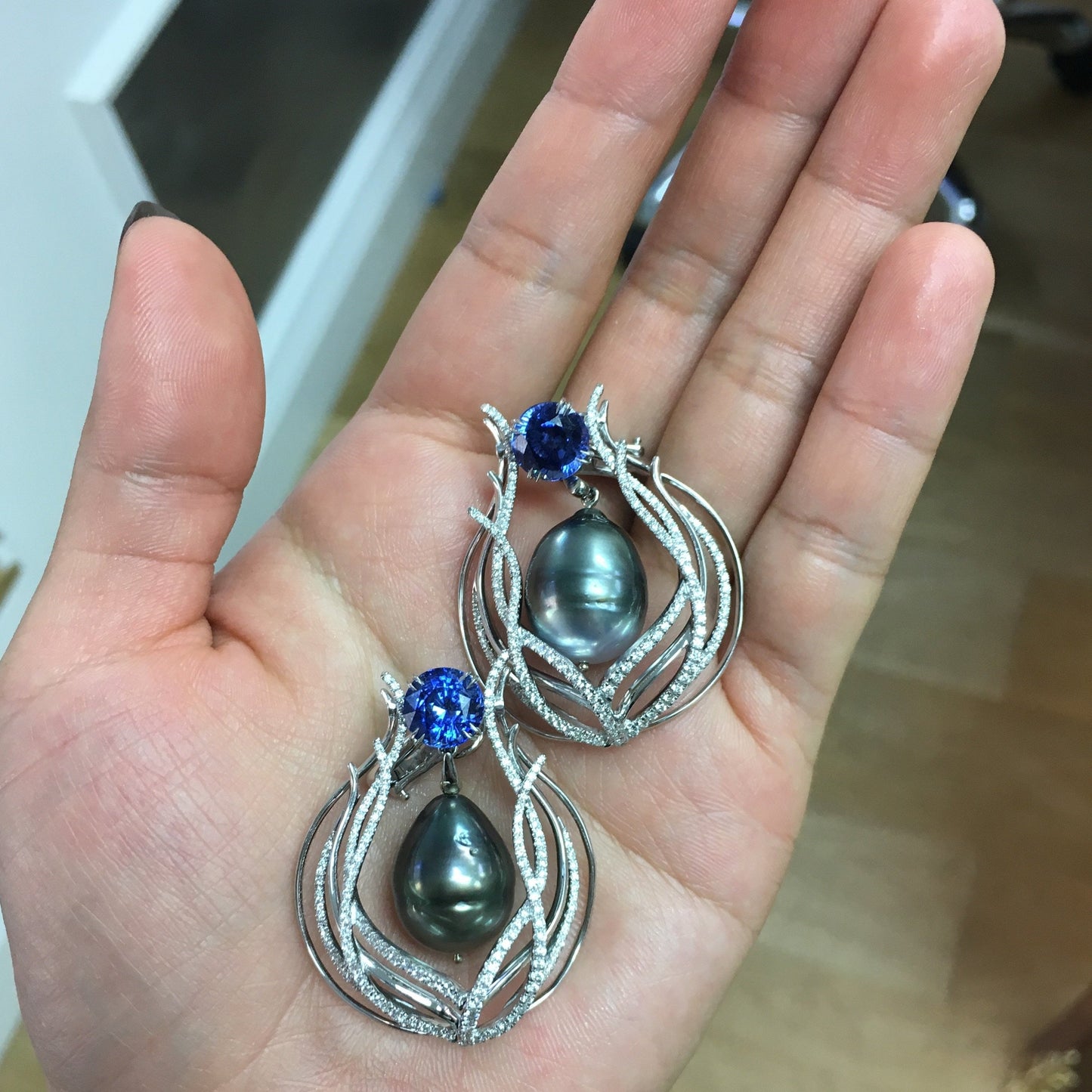 
                  
                    Sapphire & Pearl Curved Earrings - Alexandra Mor online
                  
                