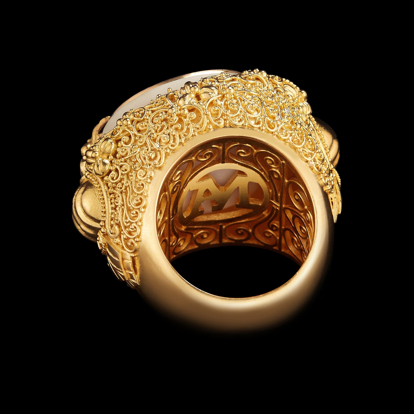 Oval-Cut Red Garnet & Gold Filigree Tagua Seed Ring - Alexandra Mor online