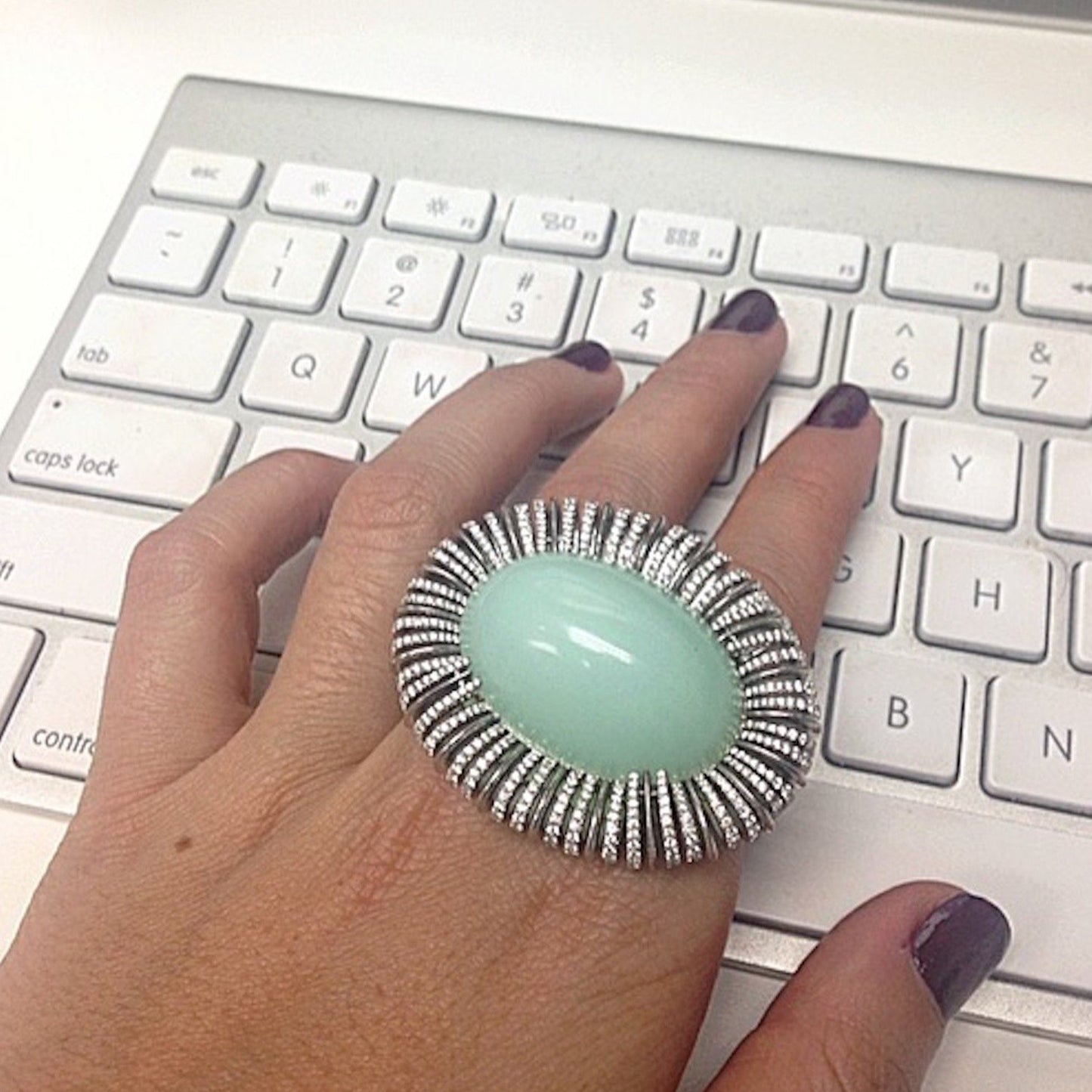 
                  
                    Andean Opal Oval-Cabochon & Diamond Ring - Alexandra Mor online
                  
                