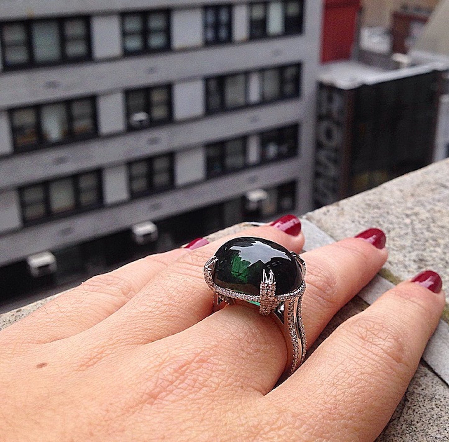 
                  
                    Green Tourmaline Oval Cabochon & Diamond Ring - Alexandra Mor online
                  
                