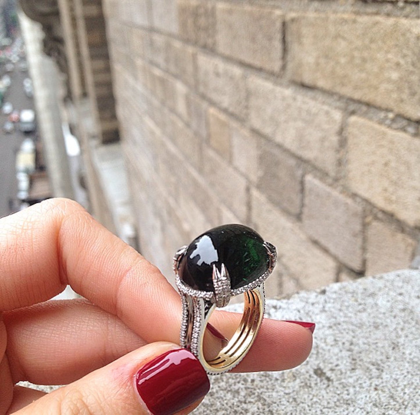 
                  
                    Green Tourmaline Oval Cabochon & Diamond Ring - Alexandra Mor online
                  
                