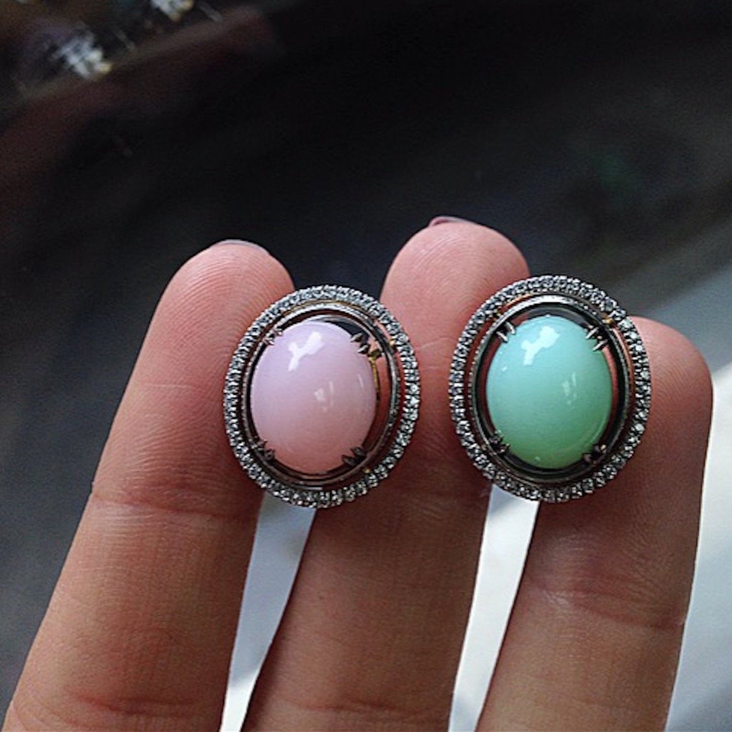 
                  
                    Green & Pink Oval Opal Cabochon with Diamond Jackets - Alexandra Mor online
                  
                