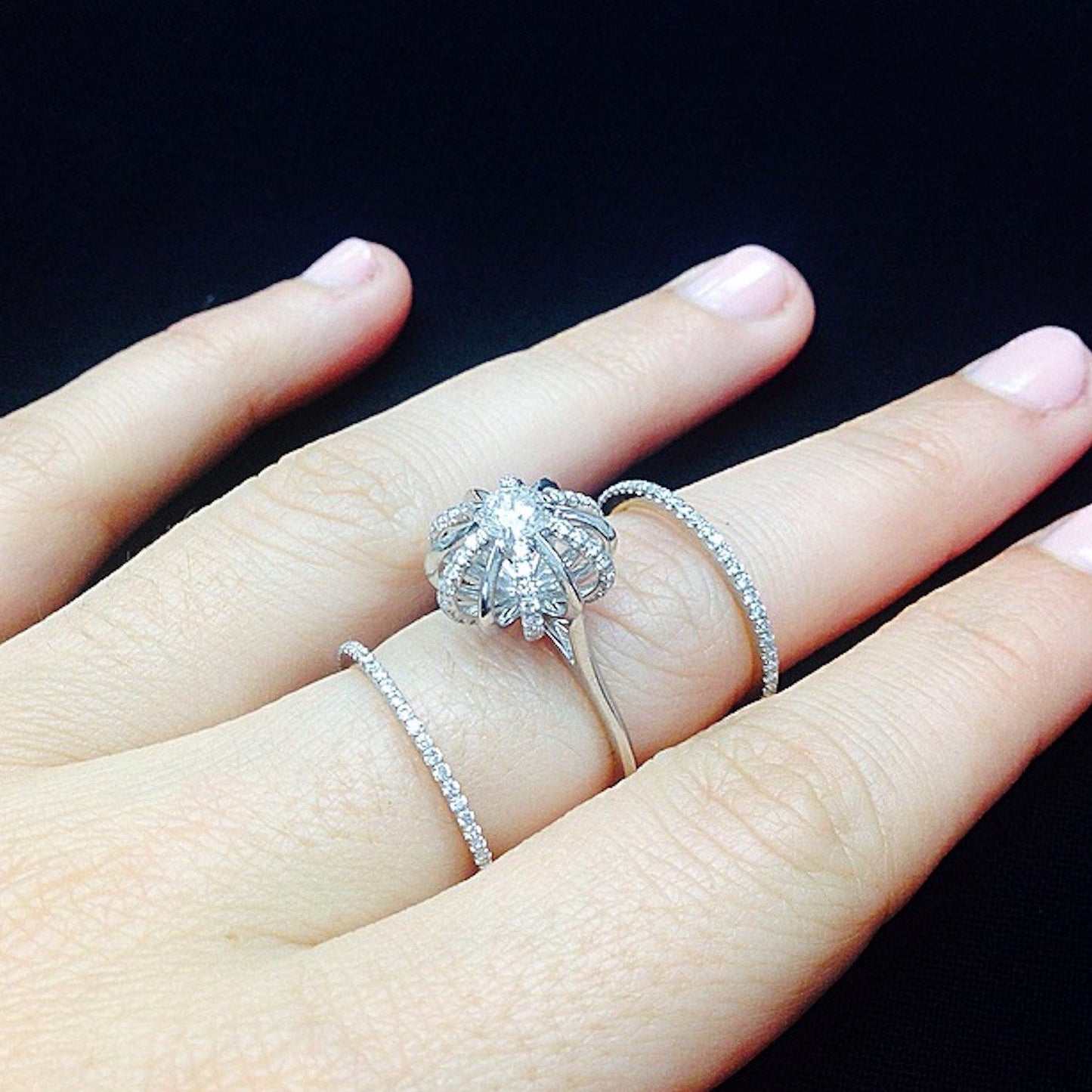 
                  
                    Platinum Signature Diamond Snowflake Three Ring Set with Round Center Diamond - Alexandra Mor online
                  
                