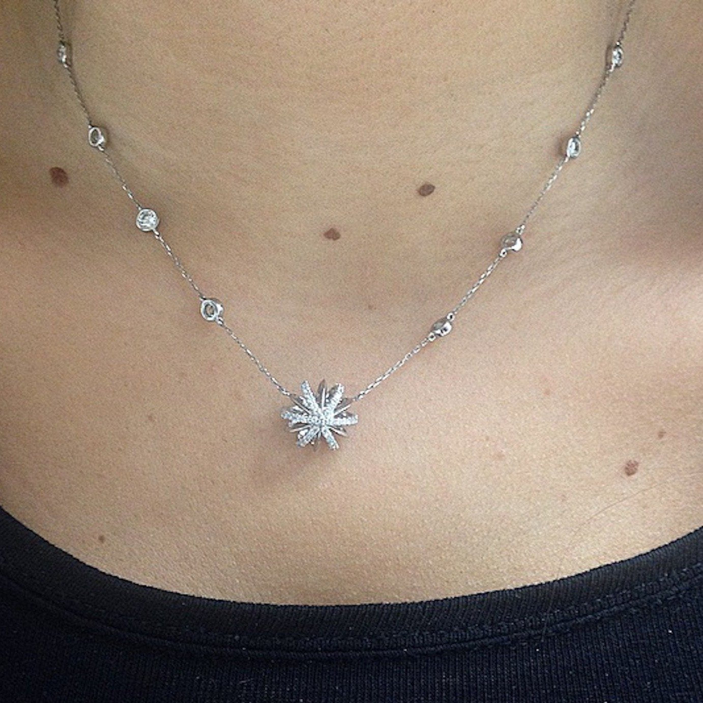 
                  
                    Platinum Diamond Snowflake Pendant and Bezel-Set Diamond Chain Necklace - Alexandra Mor online
                  
                