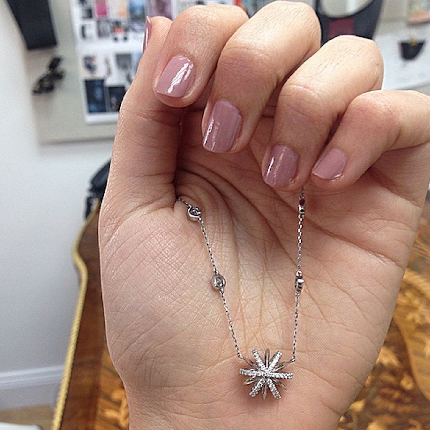 
                  
                    Platinum Diamond Snowflake Pendant and Bezel-Set Diamond Chain Necklace - Alexandra Mor online
                  
                