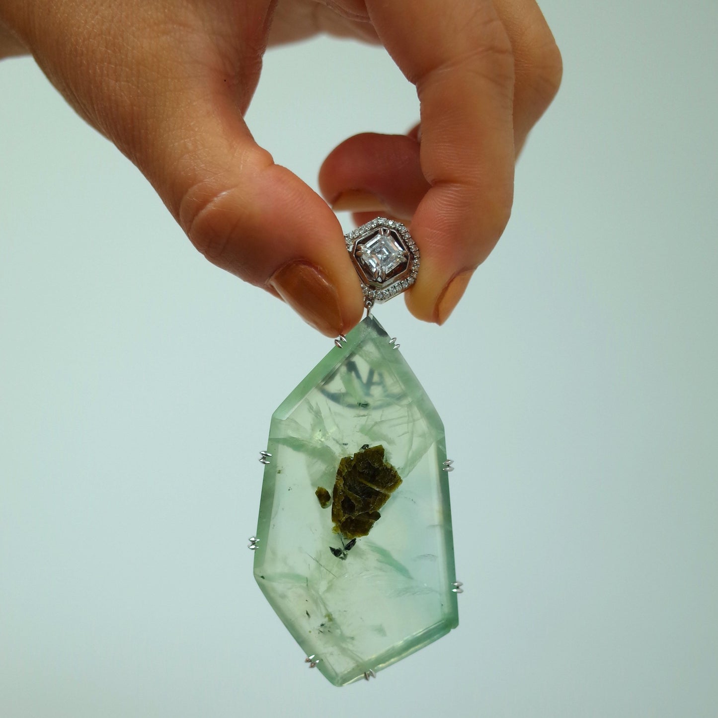 
                  
                    Asscher-Cut Diamond and Prehnite Precious Stone Earrings - Alexandra Mor online
                  
                