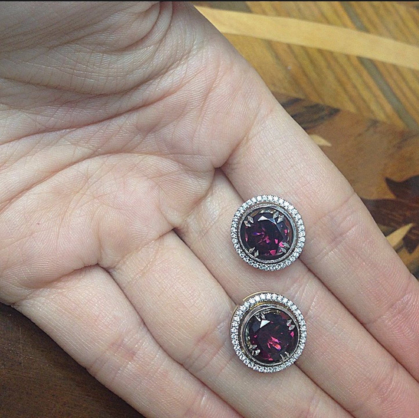 
                  
                    Medium Red-Rhodolite Studs with Diamond Earring Jackets - Alexandra Mor online
                  
                