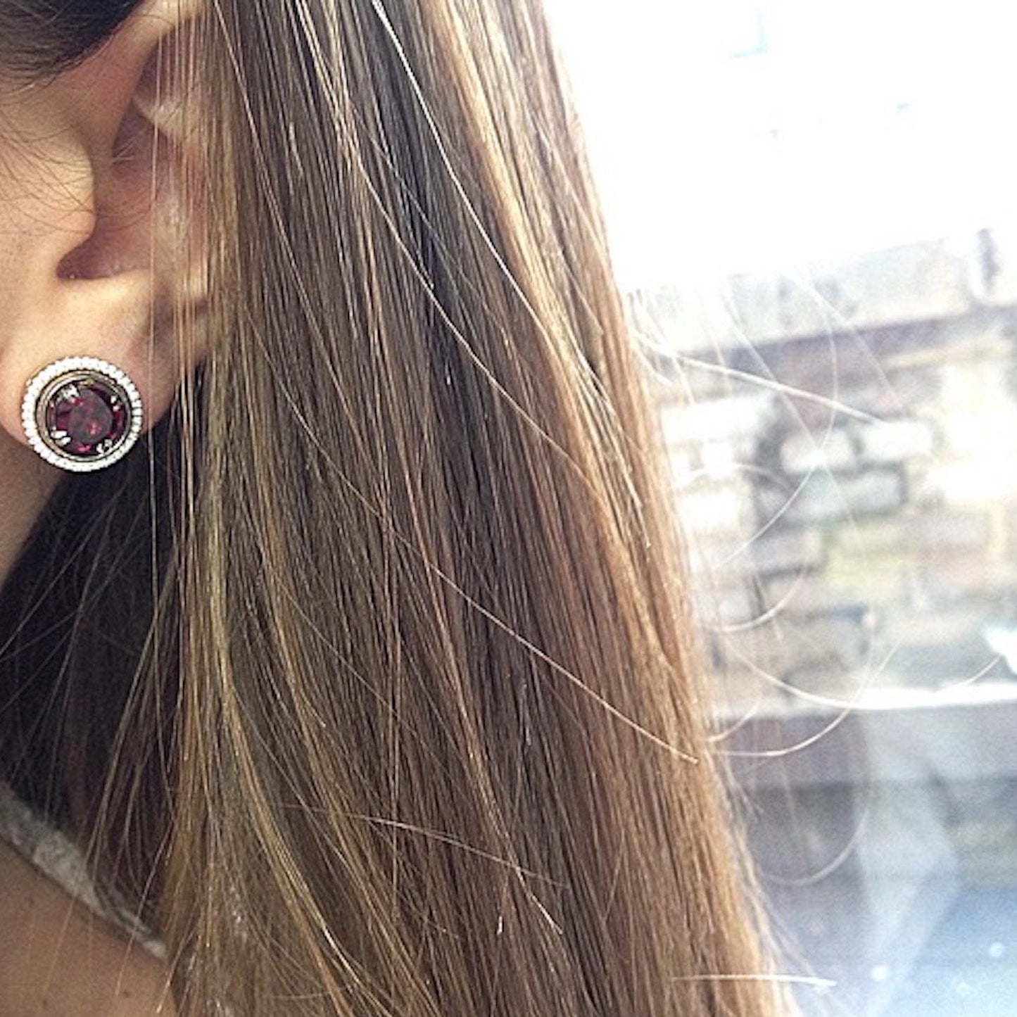 
                  
                    Medium Red-Rhodolite Studs with Diamond Earring Jackets - Alexandra Mor online
                  
                