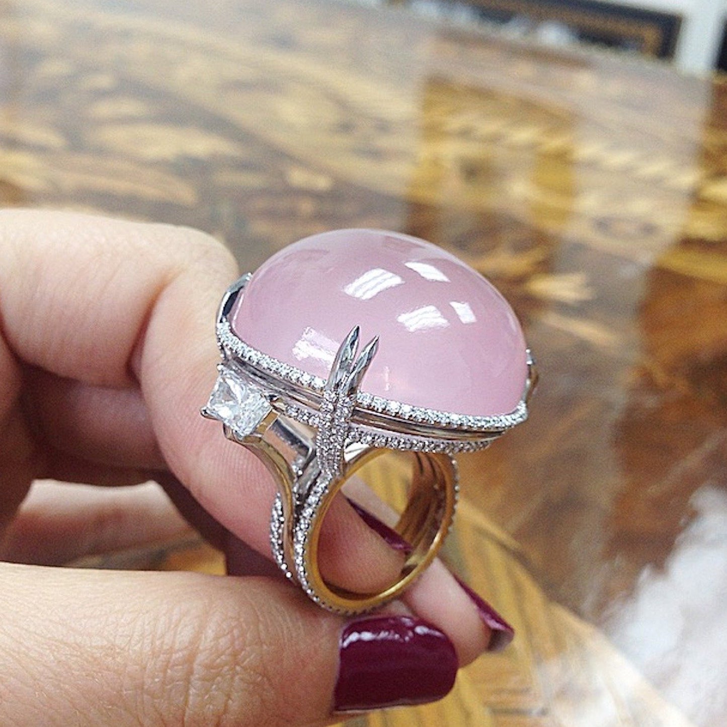
                  
                    Rose-Quartz Cabochon & Diamond Slanted Ring - Alexandra Mor online
                  
                