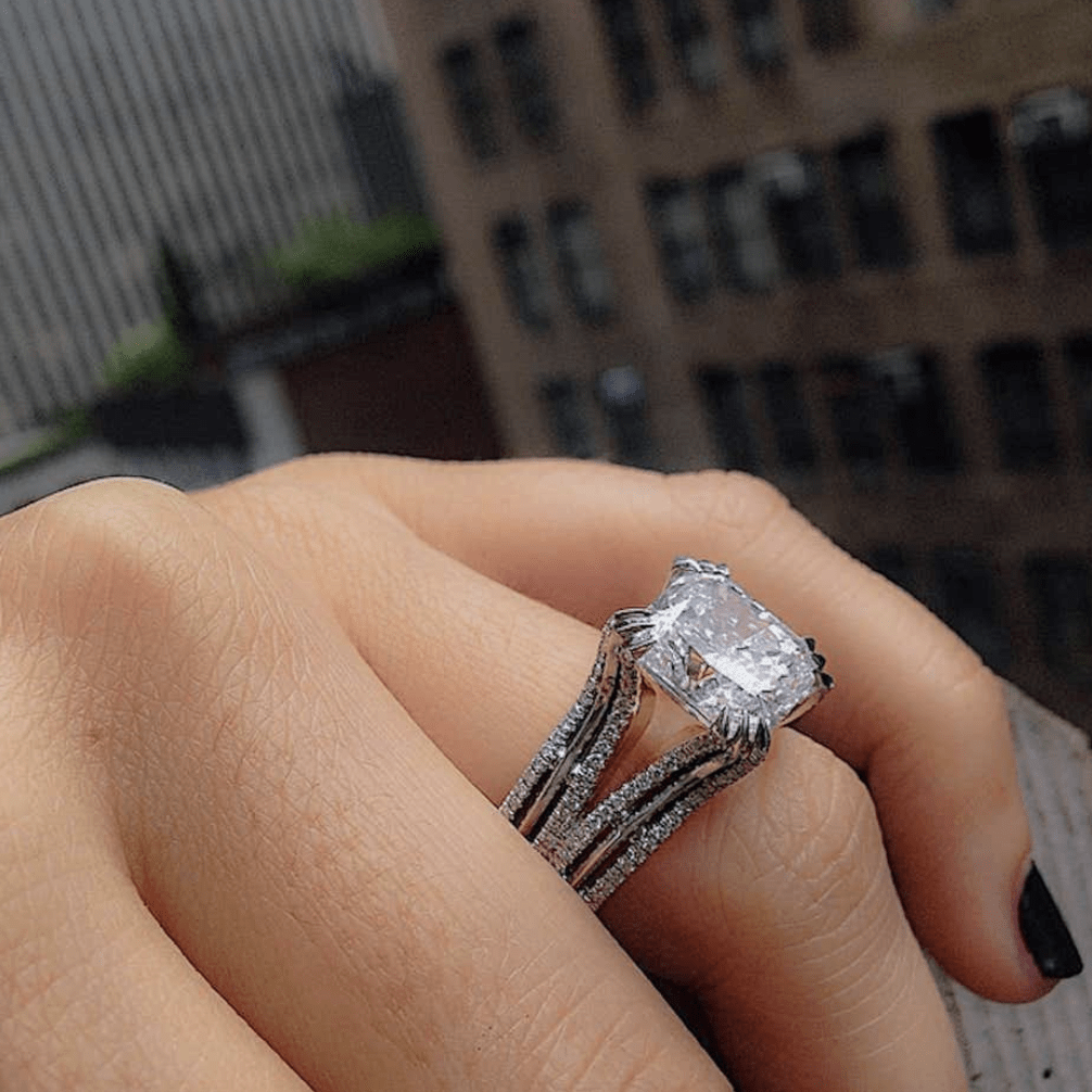 
                  
                    Double-Shank Floating Radiant- Cut Diamond Ring - Alexandra Mor online
                  
                