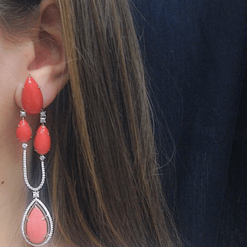 Chandelier Earrings Medi Coral & Diamond - Alexandra Mor online
