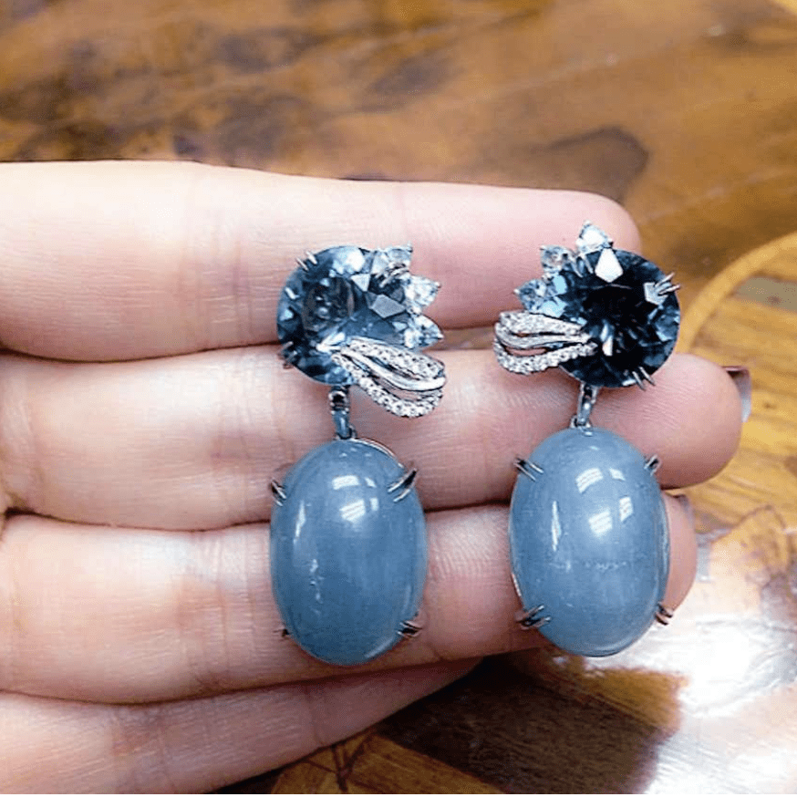 
                  
                    London Blue Topaz & Aquamarine Oval Cabochon Medi-Leaf Earrings - Alexandra Mor online
                  
                