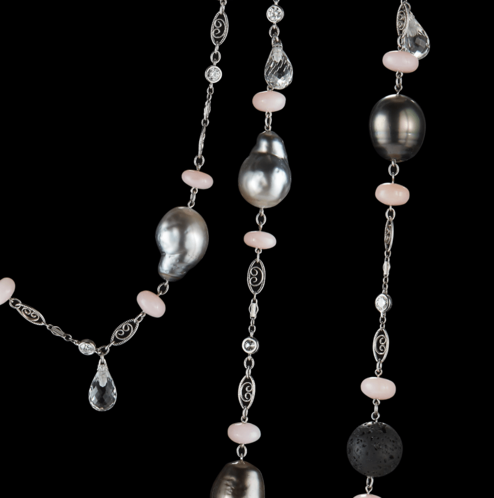 Pink Opal, Lava Beads and Pearl Sautoir Necklace - Alexandra Mor online