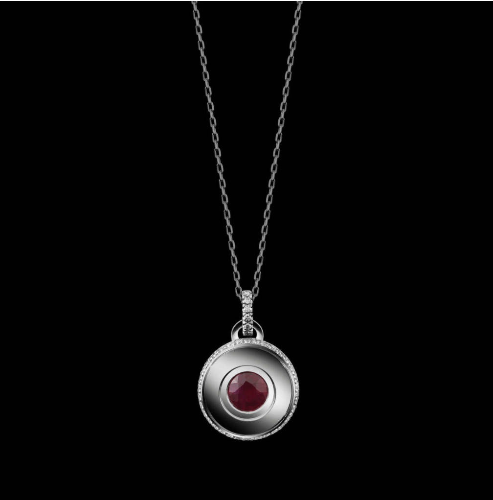 Round Brilliant-Cut Garnet and Diamond January Birthstone Pendant - Alexandra Mor online