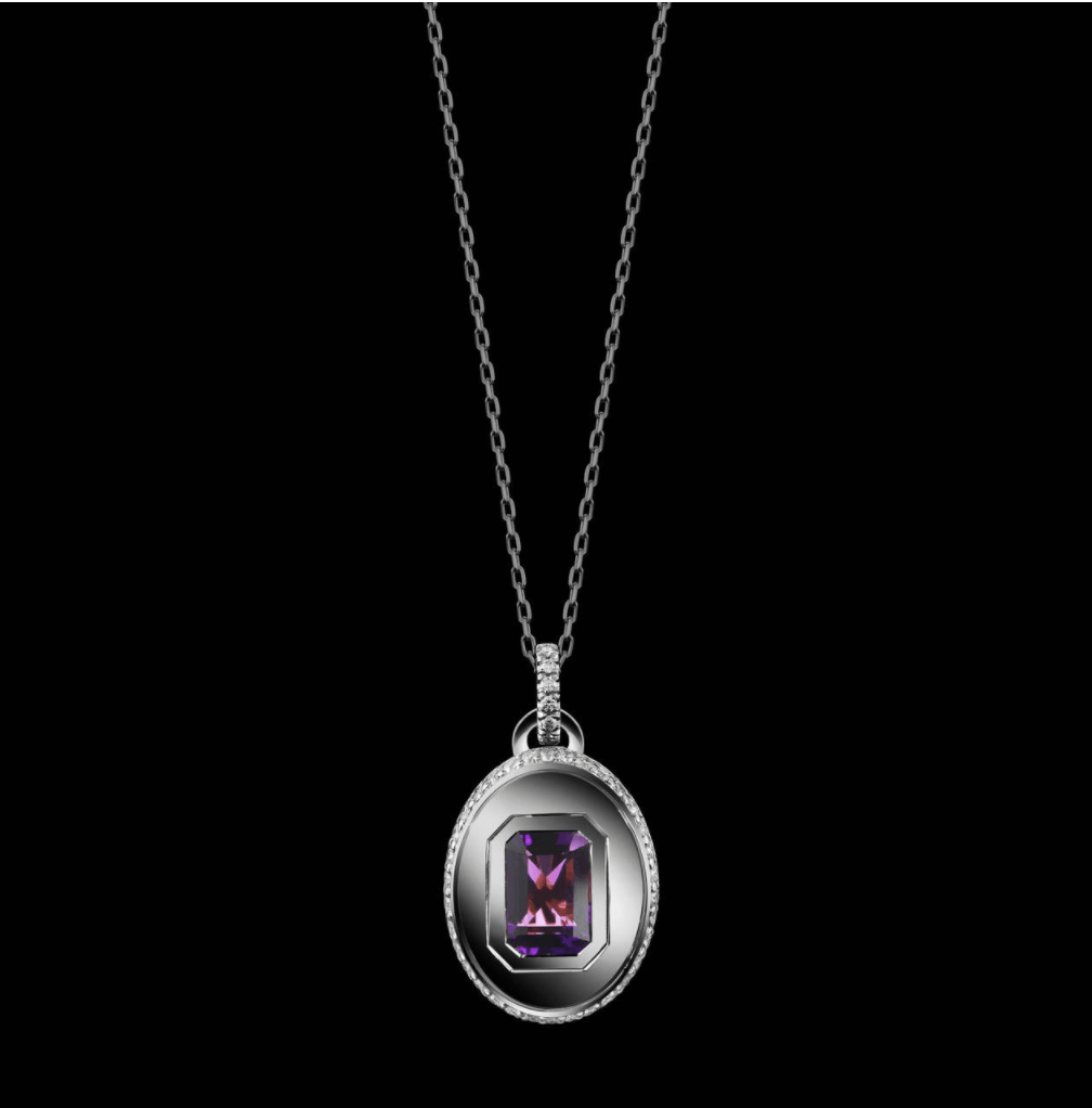 Emerald-Cut Amethyst and Diamond February Birthstone Pendant - Alexandra Mor online