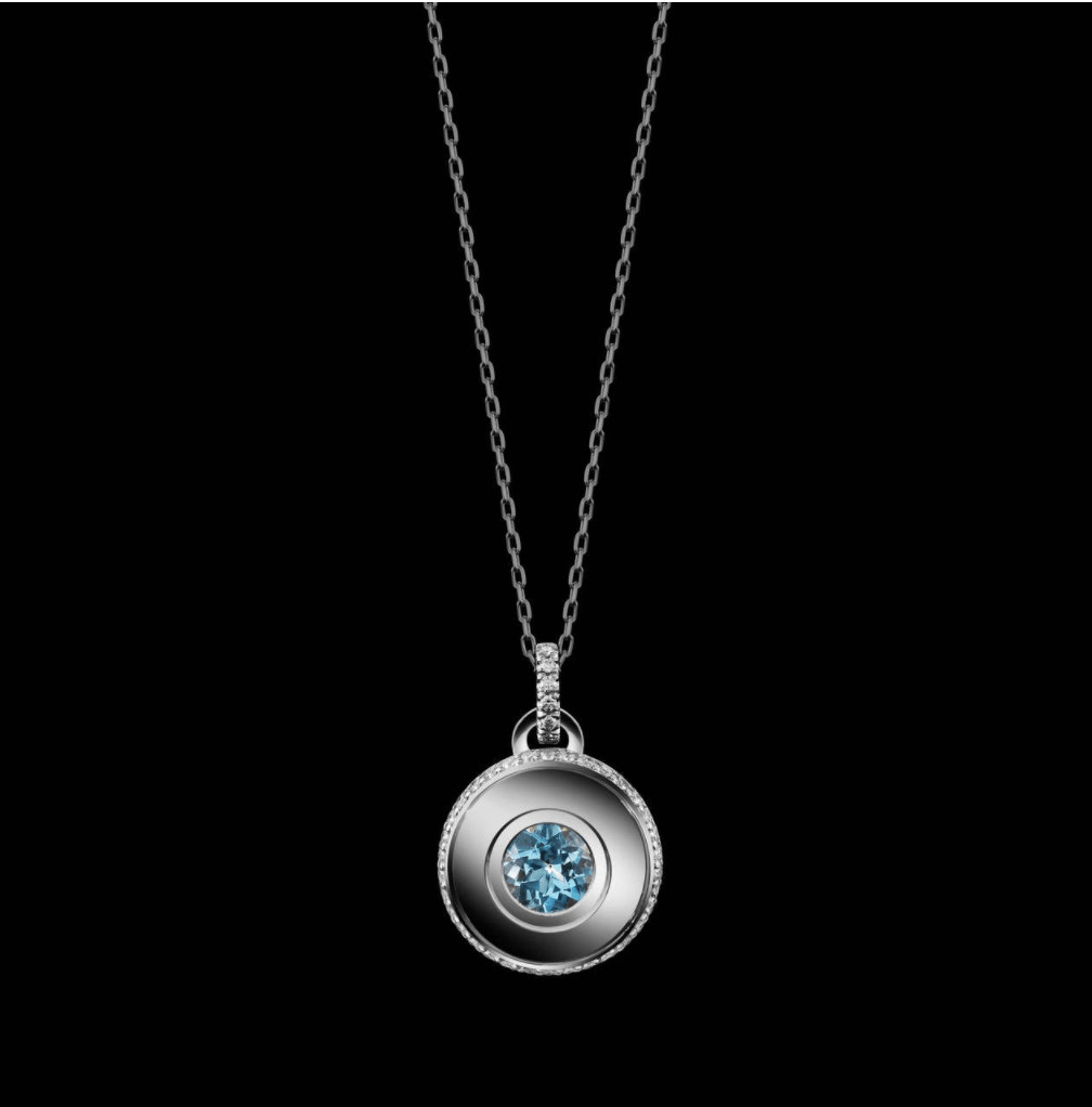 Round Brilliant-Cut Aquamarine and Diamond March Birthstone Pendant - Alexandra Mor online