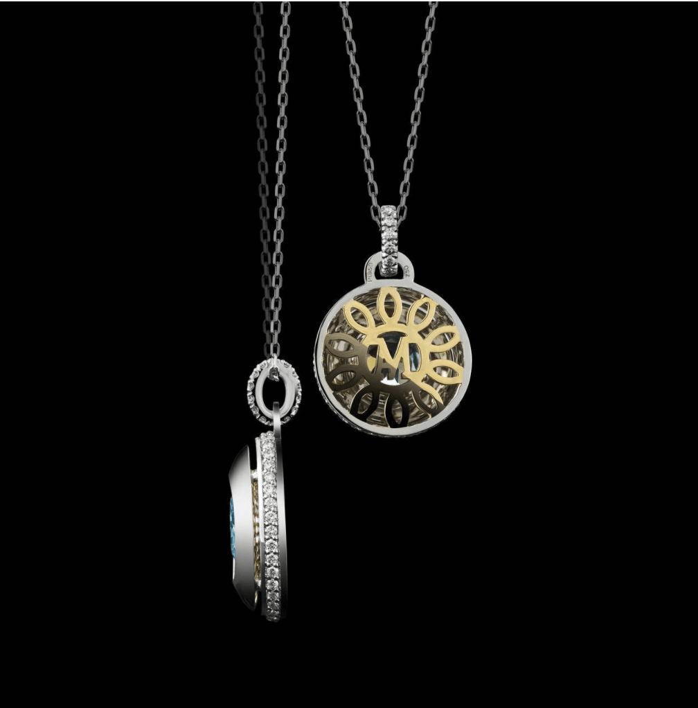 Round Brilliant-Cut Aquamarine and Diamond March Birthstone Pendant - Alexandra Mor online