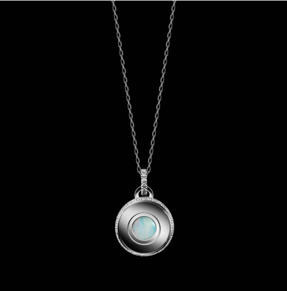 Round-Cut Opal and Diamond October Birthstone Pendant - Alexandra Mor online