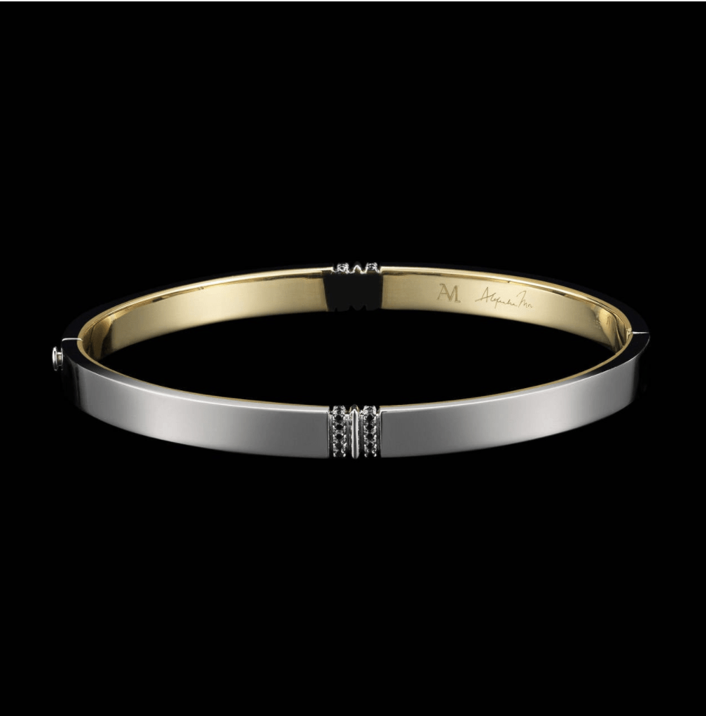 Oval-Shaped Narrow Black Diamond Gold Platinum Cuff - Alexandra Mor online