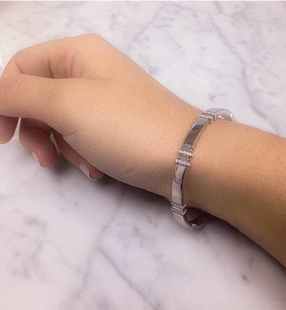 Oval-Shaped Narrow Black Diamond Gold Platinum Cuff - Alexandra Mor online
