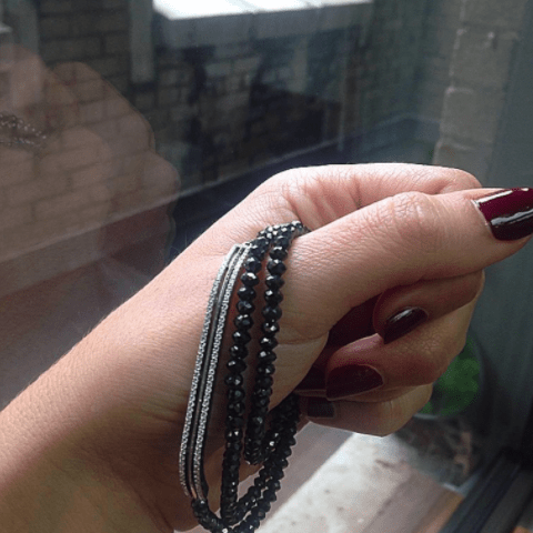 Black Diamond Gold Platinum Strand and Bar Bracelet - Alexandra Mor online