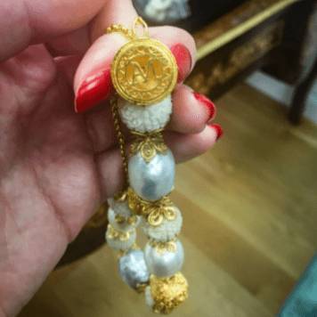 Carved Tagua Rudraksha, Sawo Wood & Baroque Pearl Bracelet - Alexandra Mor online