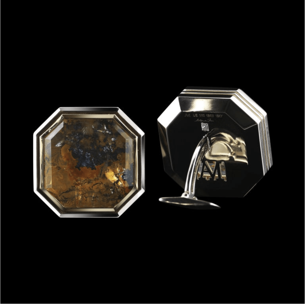 Octagon-Cut Dendritic Quartz Diamond Gold Cufflinks - Alexandra Mor online