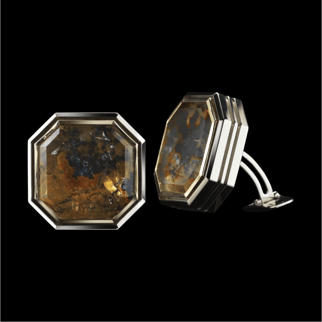 Octagon-Cut Dendritic Quartz Diamond Gold Cufflinks - Alexandra Mor online
