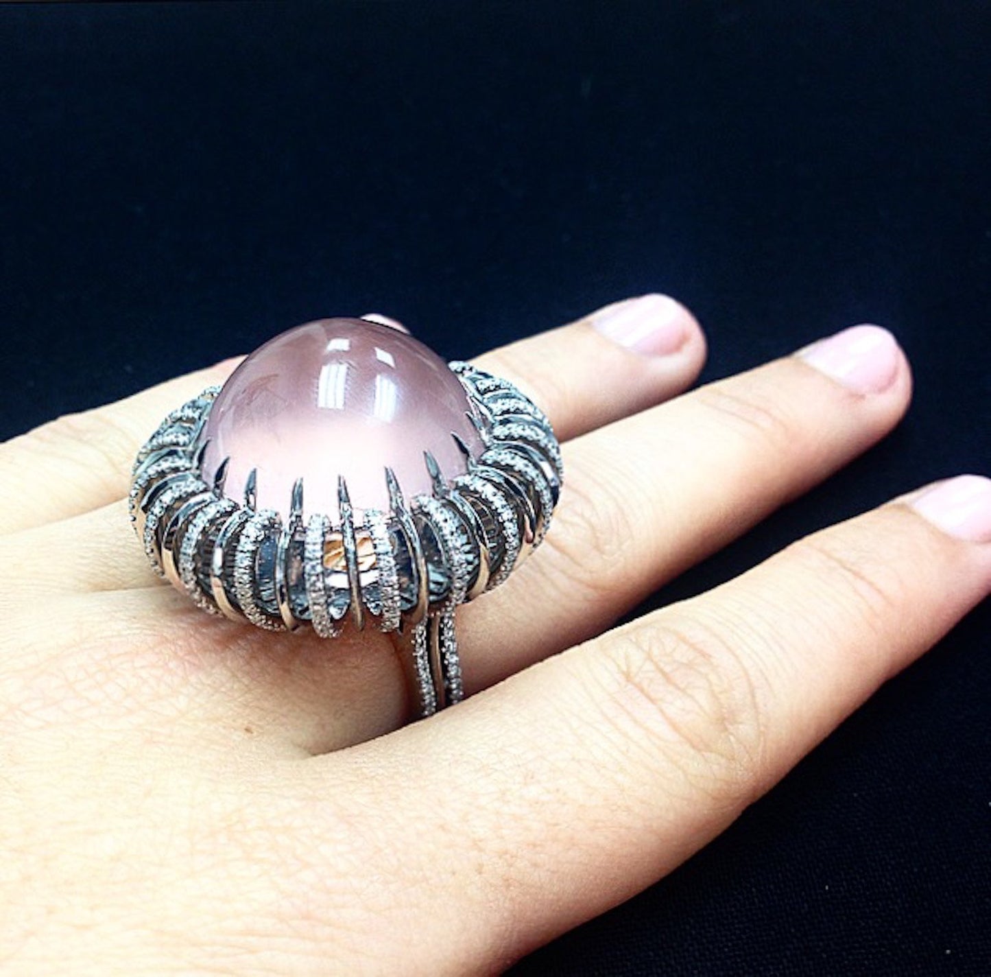 
                  
                    Star Rose-Quartz Cabochon & Diamond Knife Edge Ring - Alexandra Mor online
                  
                