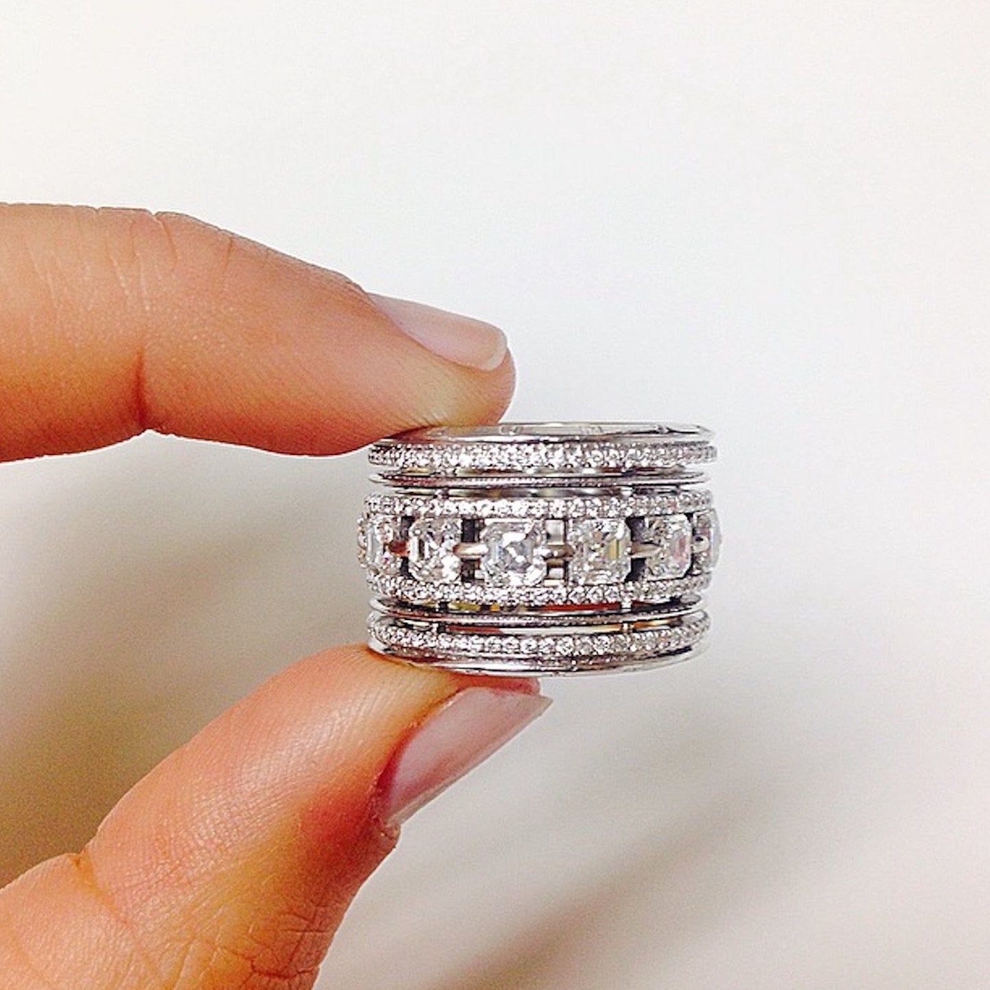 
                  
                    Platinum Signature Asscher-Cut Diamond Wide Eternity Band Ring - Alexandra Mor online
                  
                