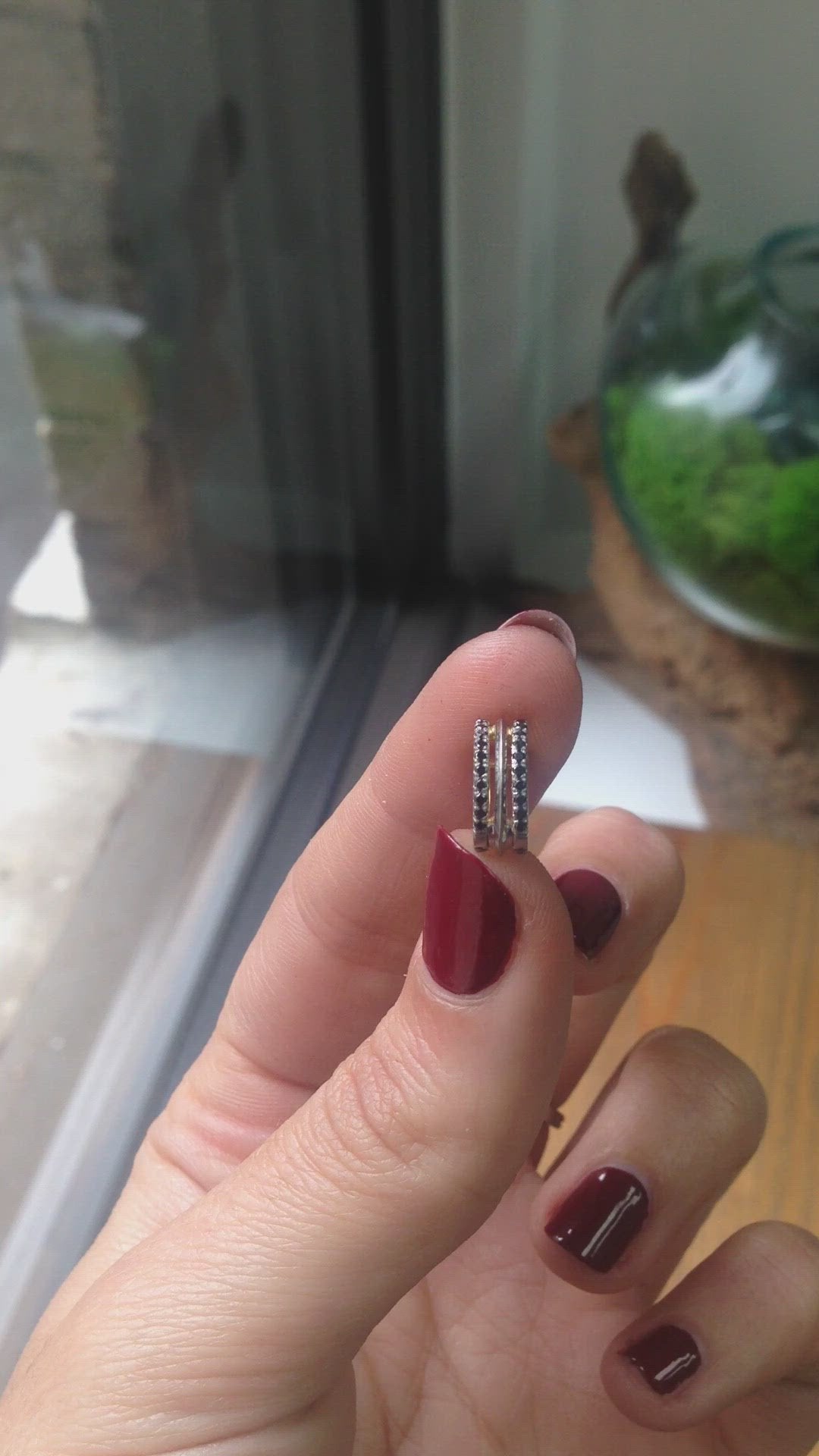 
                  
                    Load and play video in Gallery viewer, Petite Black Diamond Hoop Earring
                  
                