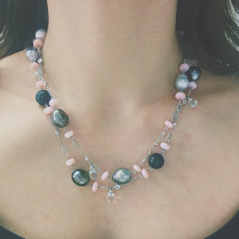 
                  
                    Pink Opal, Lava Beads and Pearl Sautoir Necklace - Alexandra Mor online
                  
                